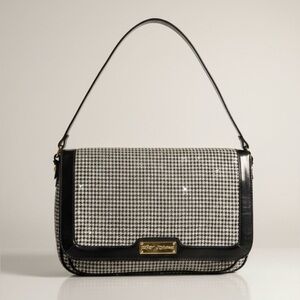 Betsey Johnson Black and Cream Houndstooth Shoulder Bag